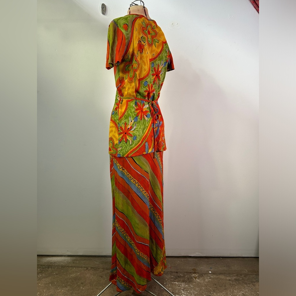 Carole Little Vintage 1990s Red Yellow and Green Maxi Skirt Set Size 4 - Picture 3 of 14